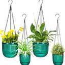 Maxcheck Pack of 4 Self Watering Hanging Planters Indoor Gift 6.5'' 4.5'' Hanging Flower Pots Baskets Outdoor Self Watering Plant with 3hooks Drainage Holes for Home(Emerald)