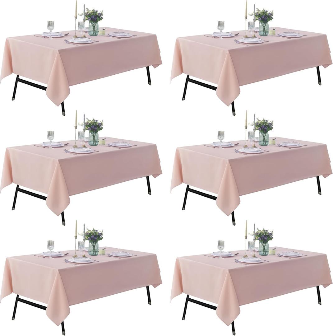 6-Pack 60x120 inch Dusty Pink Table Cloths, Solid Stain and Wrinkle Resistant Oblong Tablecloth, Premium Plain Weave Polyester Fabric Rectangle Table Linen Covers for Hotel, Wedding