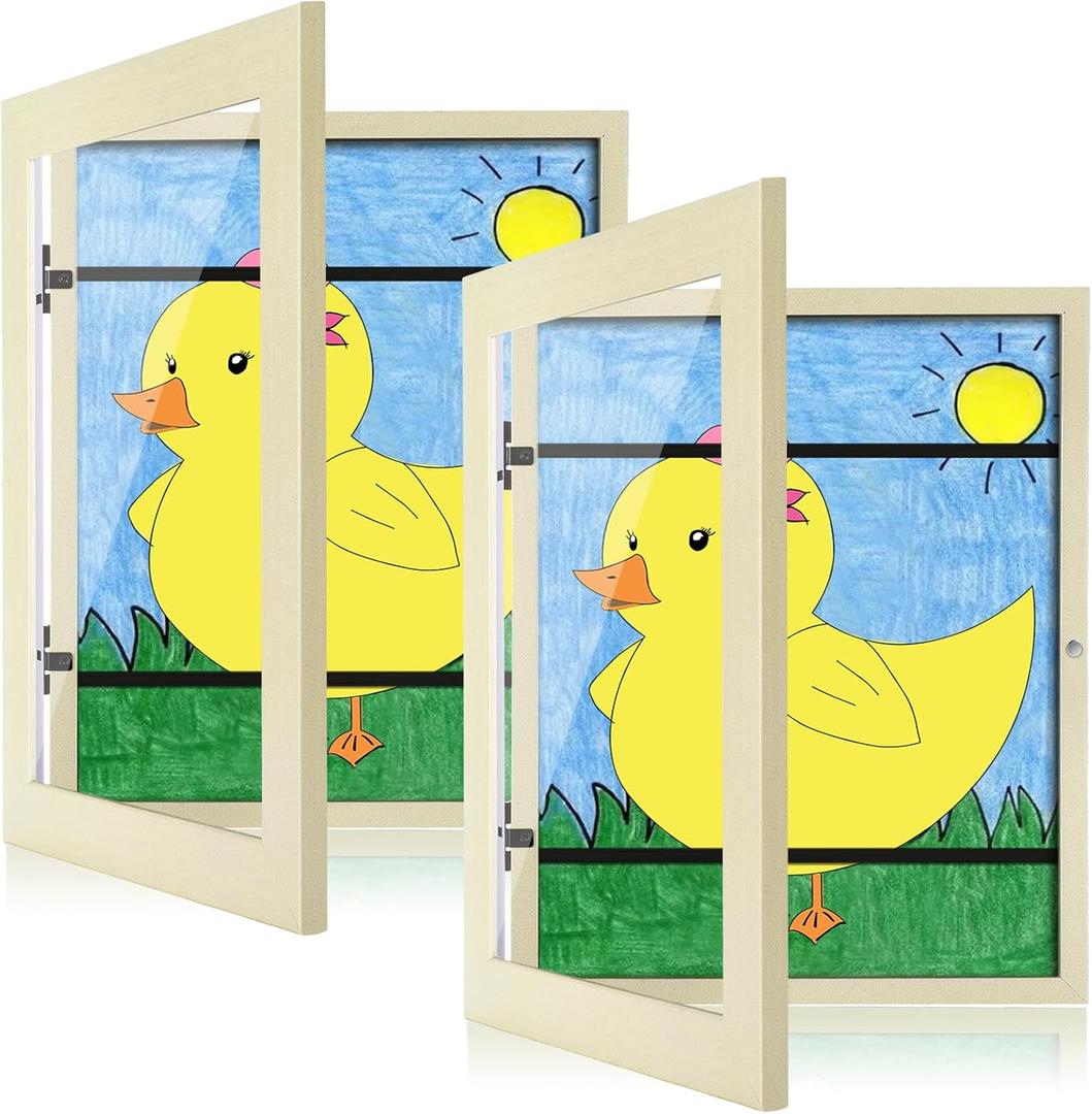 [2-Pack] Kids Art Frames, 8.5x11 Front Opening Kids Artwork Frames Changeable, Ivory Artwork Display Storage Frame for Wall, Holds 50 Pcs, for 3D Picture, Crafts, Children Drawing, Hanging Art,