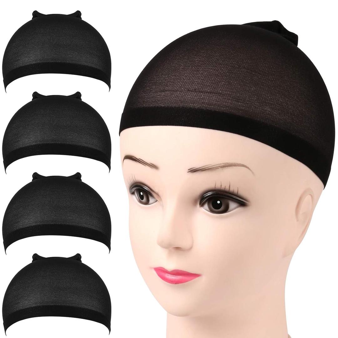 FANDAMEI Wig Cap, Nylon Wig Caps, 4 Pieces Stocking Wig Caps for Women Black