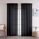 OWENIE Black Premium Sheer Curtains, 2 Panels Set, 42W x 72L, Rod Pocket, Polyester, Light Filtering, Living Room, Kitchen Room, Modern Style