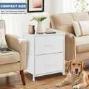 DUMOS Nightstand Small Dresser with 2 Fabric Drawers Side Tables Bedroom End Table Kids Bedside Storage Furniture for 20 inch Tall Night Stand for Closet, Entryway, College Dorm, White, 11.8"D x 18"W x 20"H