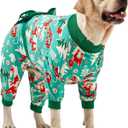 LovinPet Large Dog Christmas Pajamas for Dogs - Shirts for Big Dogs Xmas Holiday Costume Lightweight Pullover, Christmas Critters Aqua Prints Large Dog Pjs, Pitbull Dog Onesie, Pitbull Onesie, 2XL (Green)
