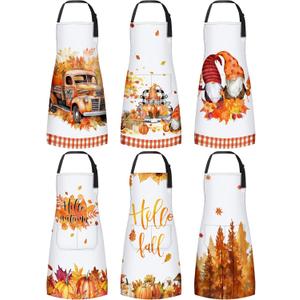 Bencailor 6 Pcs Fall Thanksgiving Aprons with Pockets Waterproof Autumn Kitchen Aprons Baking Cooking gifts for Women (Bright Color)