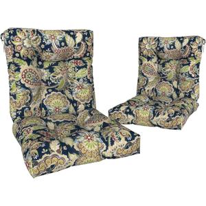 Outdoor Back Chair Cushions, Tufted Back Patio Furniture Cushions Set of 2, Water Repellent Wicker Replacement for Home Garden Chairs, 42x21x4 Inch, Paisley Sapphire Blue