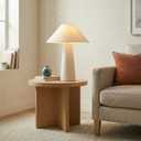 Novogratz x Globe 18" Ceramic Table Lamp, Matte Cream, Off-White Tapered Fabric Shade, in-Line Rocker Switch, 5 Ft. Clear Cord, Home Office, Desk, Living Room