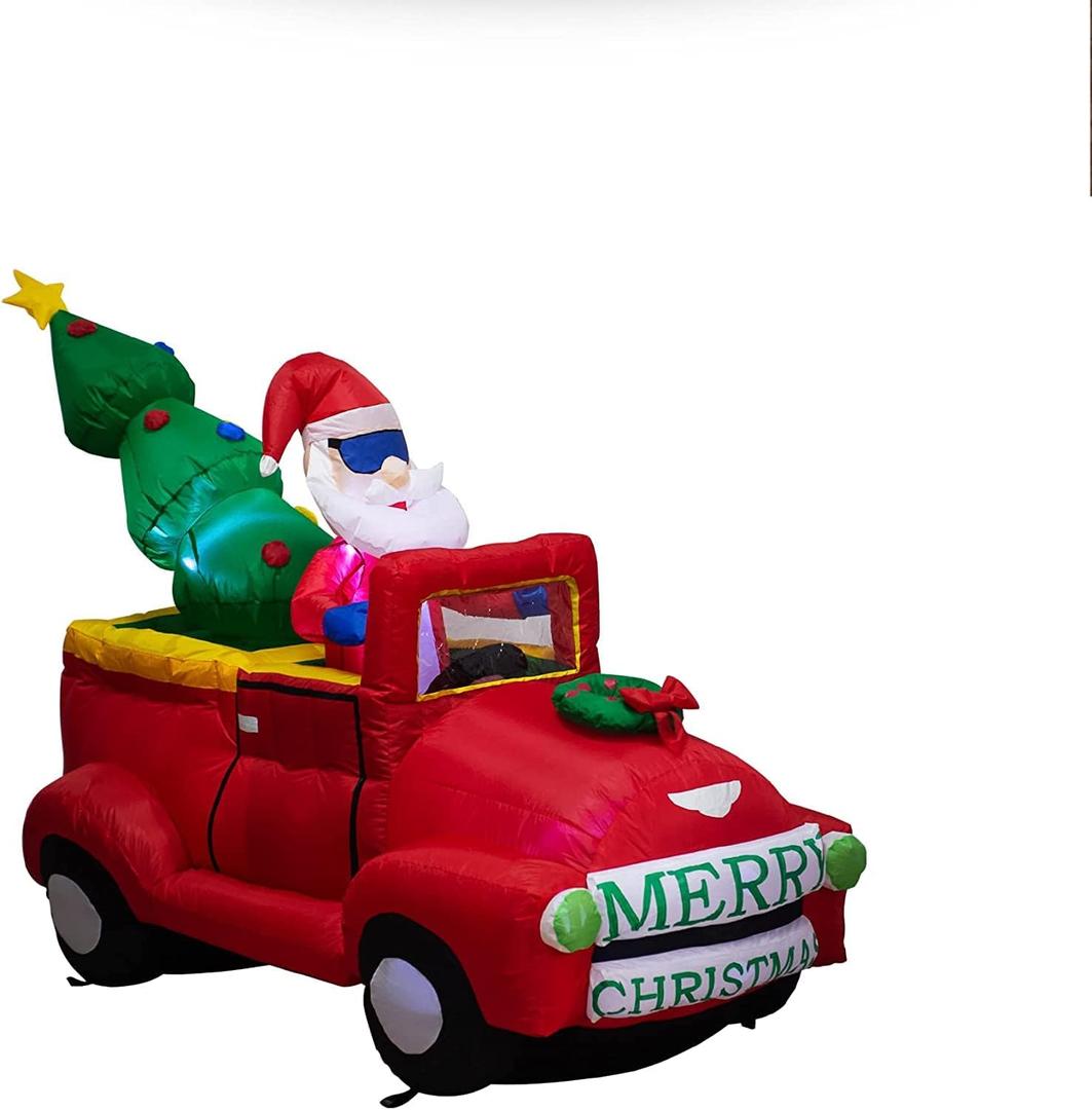 7FT Long Inflatable Car Outdoor Decoration,Blow up Santa Drives Red Car Christmas Tree with LED Lights Decorative for Outdoor Yard, Lighted up Christmas Convertible Truck Decorations