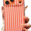 for iPhone 17 Pro Max Case Striped Phone Cases Cute Women Girly Trendy Shockproof Slim Soft TPU and Hard PC Protective Cover Orange