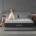 Queen Mattress, 14 Inch Hybrid Mattress in a Box with Individual Pocket Spring, Gel Memory Foam and Euro Top, Medium Firm Feel with Motion Isolation, Pressure Relief, Edge Support,Queen Size Black