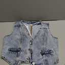 ELLEVEN Cropped Denim Vest Women Sleeveless Western Jean Vest Top for Women V-Neck Button Denim Top Vintage Sexy Y2K Waistcoat Gilet Blue Denim Small