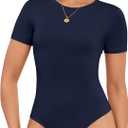 Cute Short Sleeve Tank Tops Bodysuit for Women Crew Neck Casual 2026 Summer Tops M