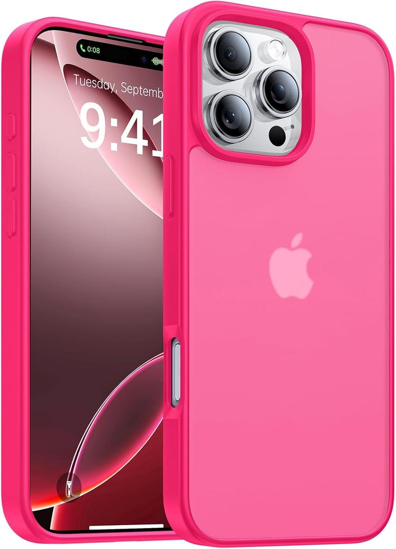 2 x for iPhone 16 Pro Case, [Military-Grade Drop Protection][Anti-Yellowing] Shockproof Protective Translucent Matte Cover for iPhone 16 Pro Phone Case,Hot Pink