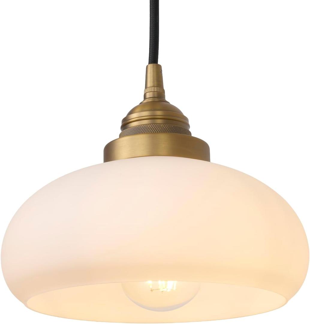 Glass Pendant Lights Kitchen Island, Vintage Pendant Light Fixtures with White Glass Shade, Globe Hanging Ceiling Lamp for Dining Room Bedroom Hallway Stairwell (Antique)