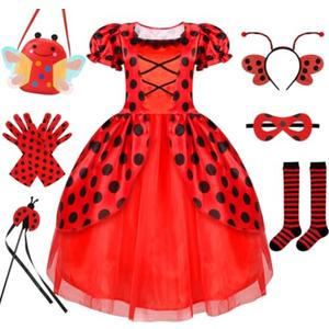 Cocojeci Ladybug Costume Lady Bug Costumes for Girls Halloween Costumes for Kids Toddler Costume Ladybug Dress Ladybird Dress Up for Birthday Christmas 9-10 Years