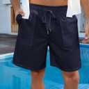 Mens Shorts Casual for Summer Beach Cotton Drawstring Stretch Twill Chino Golf Shorts Elastic Waist with Pockets (Blue, XXL)