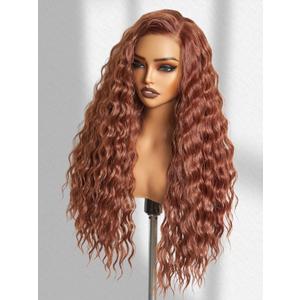 GORGIUS Ginger Brown Ocean Wave Wig Pre Cut Glueless Synthetic Lace Front Wigs Side Part Long Wig For Women 28 Inch