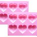 2 Pcs 3D Diamond Heart Silicone Mold for Chocolate, 6 Cavities Easy Demold Heart Shaped Mold Tray for Making Breakable Mousse, Cake, Chocolate, Cheesecake, Valentine's Day/Happy Birthday Gift.