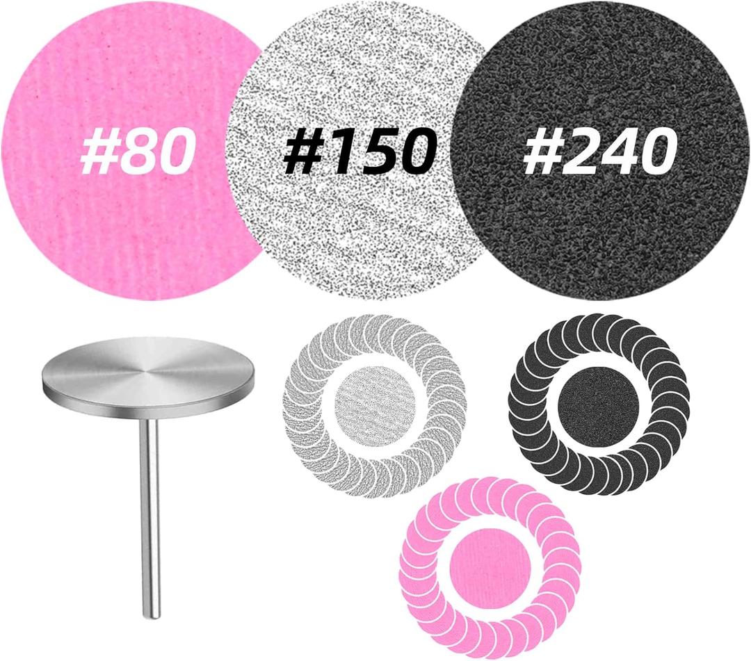 60 Pcs Sanding Discs with Metal Nail Drill Bit | 3 Grits (#80/150/240) 25mm Replacement Sandpaper Pads for Electric Callus Remover, Nail Drill Machine, Manicure & Pedicure Tools