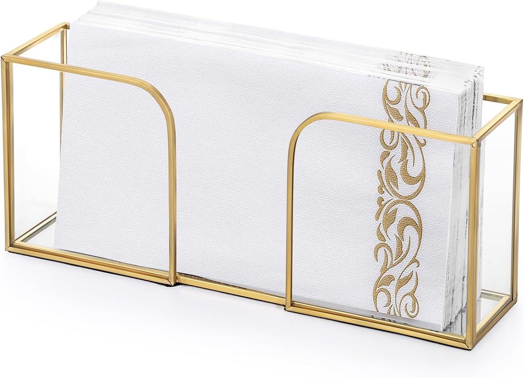 Sumnacon Napkin Holder,Vertical Glass Napkin Holder Table, Stylish Guest Towel Holder for Hand Towel Napkin,Rectangle Napkin Tray for Bathroom Toilet Kitchen Dining Table Counter (9.4x3.9 Inch/Guest Towel)
