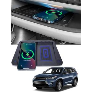 CarQiWireless Wireless Charger for Toyota Highlander Accessories 2014-2019 2018 2017 2016 2015, Center Console Organizer Wireless Phone Charging Pad for 2015 2016 2017 Toyota Highlander Accessories