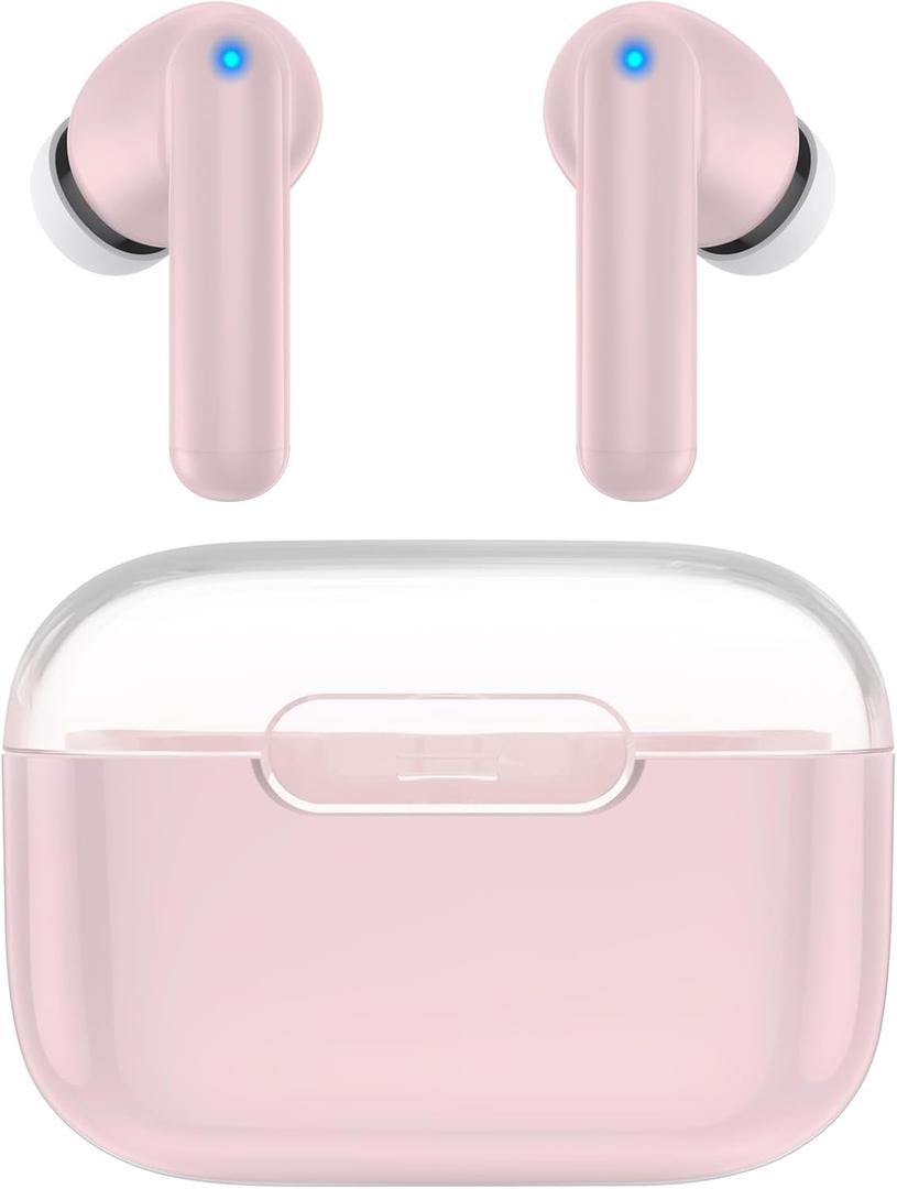 kurdene P3 Wireless Earbuds Bluetooth 5.3 Headphones, Deep Bass Stereo with Microphone Earphones in-Ear, Immersive Premium Sound Ear Buds for iPhone, Android-Pink