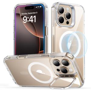 ESR for iPhone 16 Pro Case, Compatible with MagSafe, Military-Grade Protective, Built-in Stash Stand Phone Case, Scratch-Resistant Back Cover, Classic Series, Clear