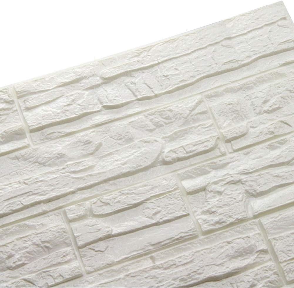 3D Brick Textured Pattern Wall Panels Wallpaper Self-Adhesive PE Foam Waterproof Modern Style for Living Room Bedroom Kitchen Wall Covering Background Decoration 12PCS=46.5SQ.FT(12PCS, White)
