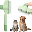 Pet Hair Removal Tool Comb Flea Comb, Pet Comb Grooming Brush for Dogs & Cats, Self Cleaning Pet Comb with Long & Short Stainless Steel Metal Teeth (Green)