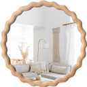 Irregular Wall Mirror,Wood Round Farmhouse Mirror Unique Vanity Mirror,30" Nature Wooden Modern Bathroom Mirror for Washroom Living Room Bedroom
