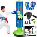 Fitense Kids Punching Bag, 63 Inch Inflatable Punching Bag with Electric Air Pump & Gloves, Kids Boxing Bag for Boys Girls Age 6-12, Dinosaur Ninja Boxing Set Christmas Birthday Toys for Karate