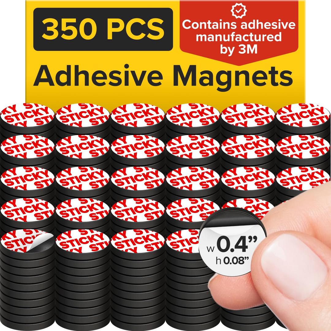 Peel-&-Stick Flexible Adhesive Magnets 350 pcs (0.4"x0.08") Magnetic Dots for Office Supplies, Whiteboard, Crafts, Fridge, & School Projects