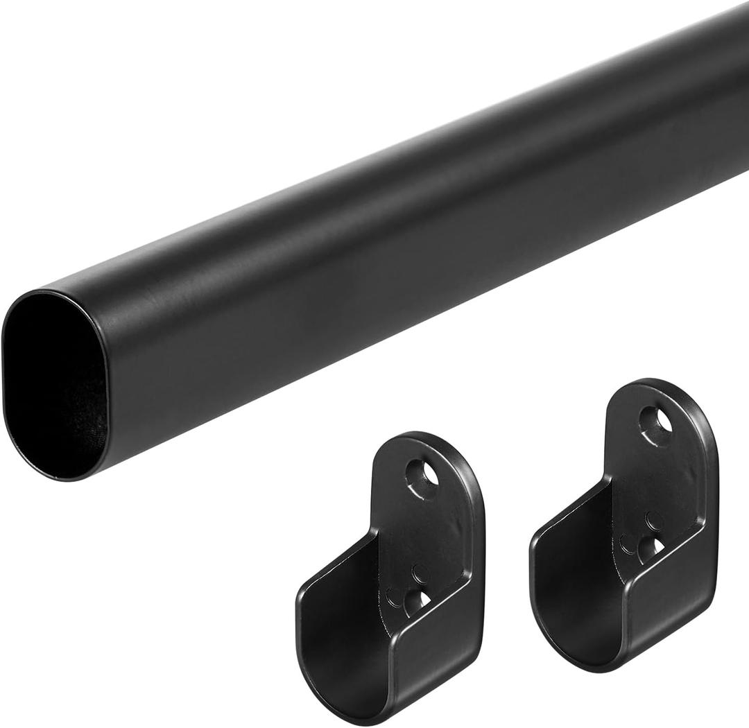 Oval Closet Rod for Hanging Clothes Adjustable Closet Rods 18 to 40 Inch Heavy Duty Black Poles Bar Closet Rod Expandable for Wardrobes Laundry RV