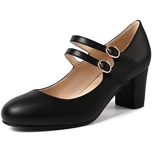 IDIFU Women's Dress Shoes for Women Pumps Mary Jane Heels Low Block Round Closed Toe Wedding Office Work