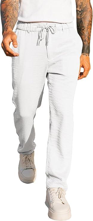 JMIERR Men's Casual Drawstring Pants Elastic Waist Lightweight Pant Summer Beach Trouser with Pockets
XL White