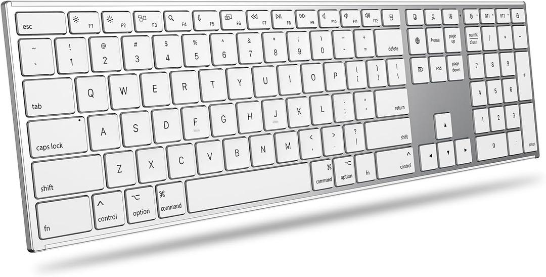 OMOTON Wireless Bluetooth Keyboard for Mac, Full Size Premium Metal Frame, Ultra Slim Rechargeable Quiet Keyboard for iMac, iMac Pro, MacBook Pro/Air, Mac mini, Non-Backlit Silver