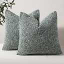 DEZENE Striped Throw Pillow Covers 22x22 Set of 2 Green Textured Boucle Chic Morden Boho Accent Farmhouse Square Decorative Couch Pillow Covers for Home Decor Bed Sofa Living Room (22" x 22" (Pack of 2), Green)