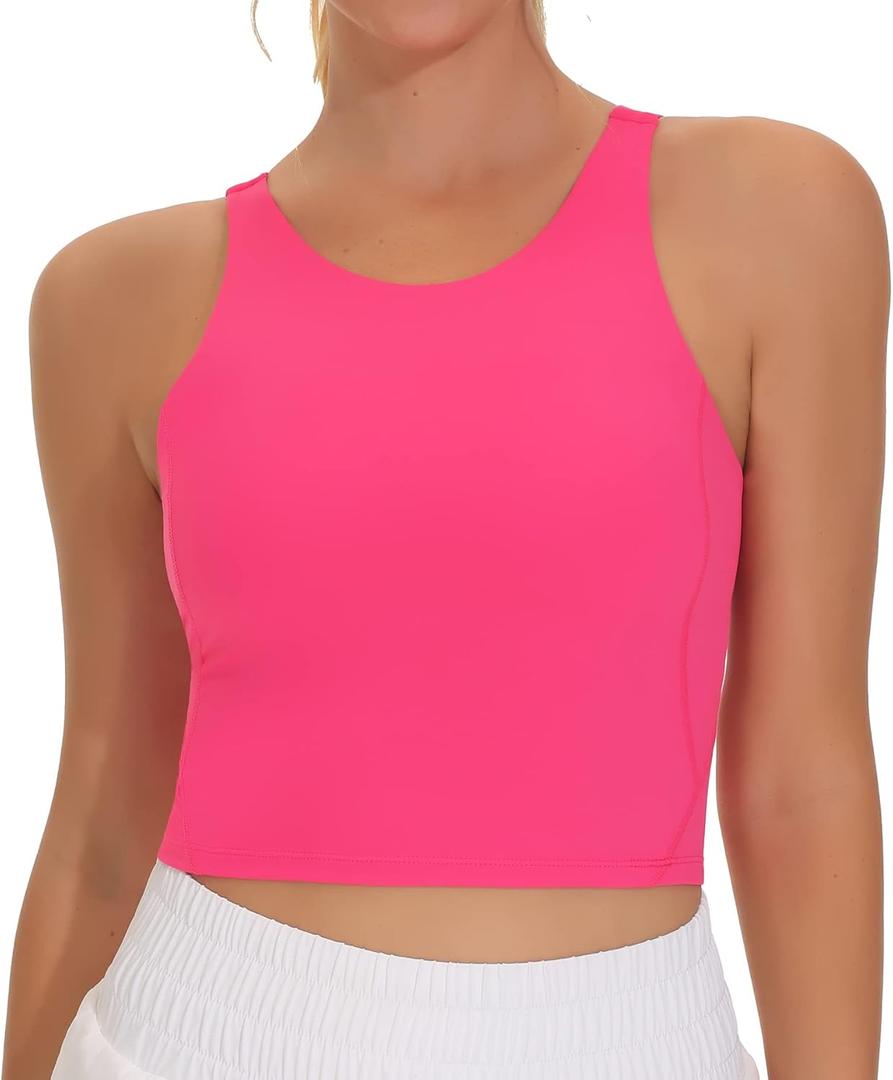 THE GYM PEOPLE Women's Sports Bra Sleeveless Workout Tank Tops Running Yoga Cropped Tops with Removable Padded (Medium, Bright Pink)
