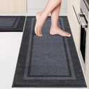 Kitchen Rugs Set (24" x 36"+24" x 60"), Non-Slip Machine Washable Kitchen Runner Rugs Floor Mats, Absorbent Comfort Standing Mat for Kitchen, Sink and Hallway, Rolled Packaging, Bluish Grey & Charcoal