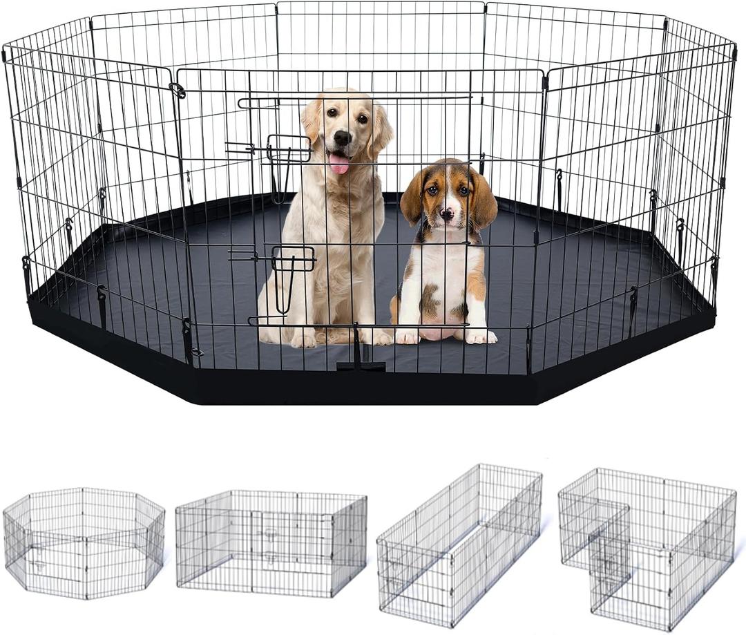 Folding Dog Playpen Indoor with Door Dog Playpen Metal Small Animal Kennels,8 Panels 24 "W x 24 "H for Indoor/Outdoor Small Medium Pet Yard with Bottom Pad