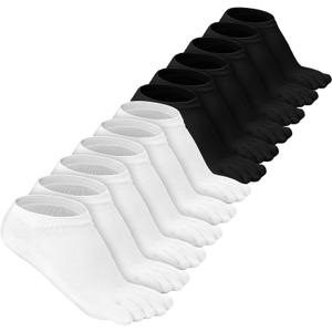 Bencailor 6 Pairs Women Toe Socks Cotton Compression Anklelow Cut Five Toe Sock for Women Men Kids Athletic Running(Black, White, 5-9)