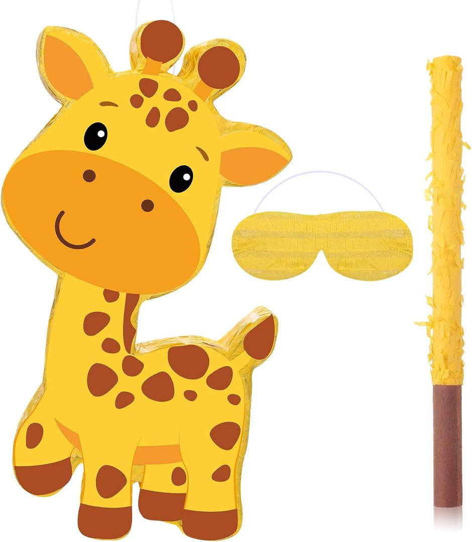 Aoriher Giraffe Piata Safari Piata with Blindfold and Bat Giraffe Birthday Party Supplies Safari Jungle Zoo Animal Party Favors for Birthday Supplies, 16 x 11.3 x 3.2 Inch