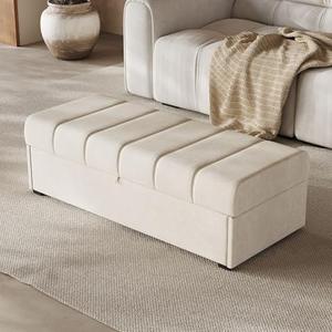 Ottoman with Storage, Storage Ottoman Bench with Safety Hinge, Large End of Bed Bench, Upholstered Entryway Bench with Seating for Bedroom, Living Room, Put 500 Books, White 