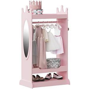 UTEX Kids Dress up Storage with Mirror,Costume Wardrobe for Kids, Open Hanging Armoire Closet,Pretend Storage Closet, Costume Storage Dresser (Pink)