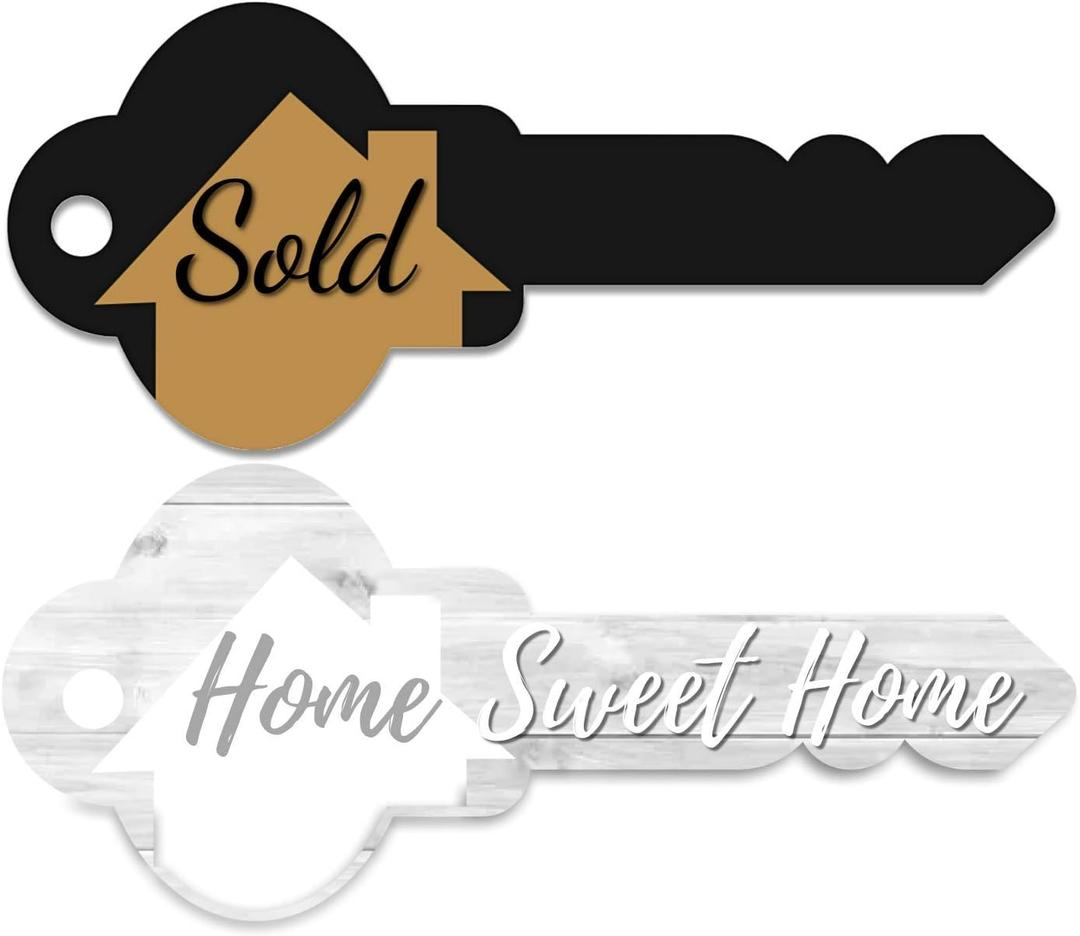 Labend Home 30" Large Sold Sign Key-Shaped - Double-Sided Home Sweet Home Real Estate Photo Prop - Closing Gift for Realtors & New Homeowners - Corrugated Plastic