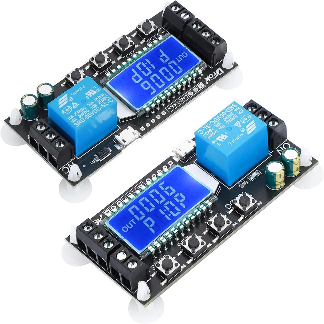 DROK Time Delay Relay 2pcs Controller DC 5V 12V 24V Module Adjustable Trigger Delay Switch Board with LCD Display Support Micro USB 5V Power Supply (Black)
