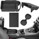 for Toyota RAV4(2019-2025) & RAV4 Prime(2021-2025) Center Console Organizer [Double Layers & Carbon Fiber] Gear Shift Tray Silicone Cup Holder for Toyota RAV4 Prime & RAV4 Accessories Black