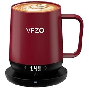 VFZO Smart Mug, Self Heating, Temperature-Controlled, Self-Heating Coffee Mug.LED Real-time Temperature Display. 180 Minutes Maximum Battery Life.Smart Coffee Cup(12oz, Burgundy)