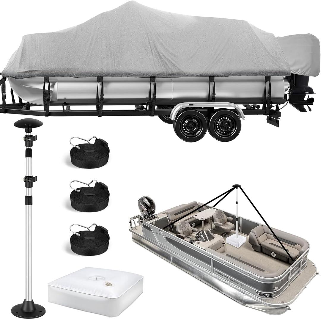 Heavy Duty Pontoon Boat Cover 1200D Covers for Pontoon 25-28ft Waterproof Cubierta para pontn Trailerable Boat Covers with Motor Cover for Pontoon Boat Mooring,Storage, Gray