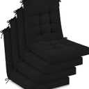 Juexica 4 Sets Outdoor Patio Chair Cushions Seat High Back Tufted Pillow Replacement Rocking Chair Cushions Pads for Patio Summer Seasonal Indoor, Home, Office (Black)