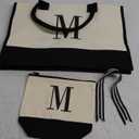 Monogrammed Canvas Tote Bag with Zipper Pockets - Ideal Gift for Mom, Teacher, Sister